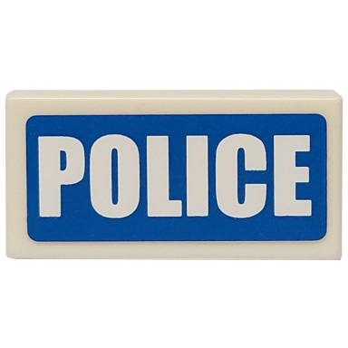 white tile 1 x 2 with white police thick font on blue background pattern sticker - sets 7235-2 7236-2 7744 60023