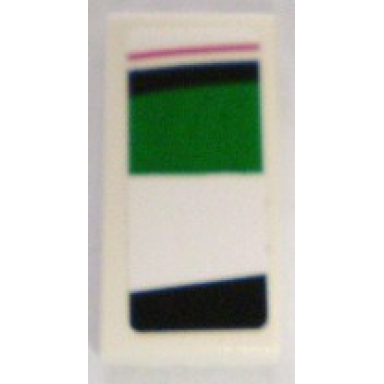 white tile 1 x 2 with red black and green pattern model left side sticker - set 8898