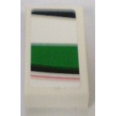 white tile 1 x 2 with red black and green pattern model right side sticker - set 8898
