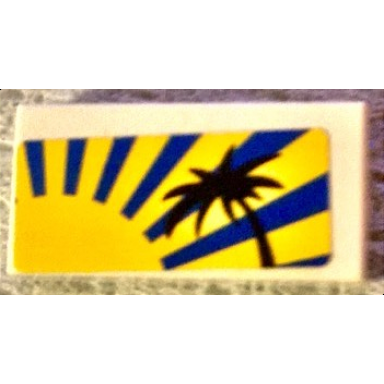 white tile 1 x 2 with sunrise and palm tree pattern sticker - set 8404