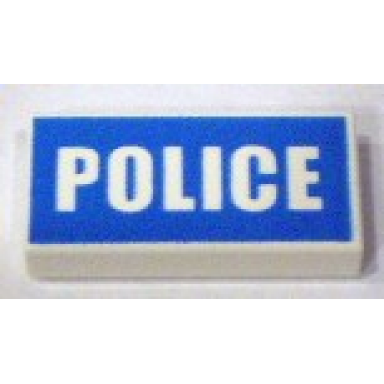 white tile 1 x 2 with white police on blue background pattern printed