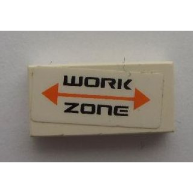 white tile 1 x 2 with work zone and orange arrow pattern sticker - set 7697