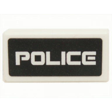 white tile 1 x 2 with white police on black background pattern sticker - set 5970