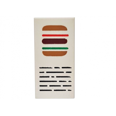 white tile 1 x 2 with hamburger and writing pattern