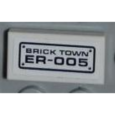 white tile 1 x 2 with brick town and er-005 pattern sticker - set 8186