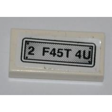 white tile 1 x 2 with 2 f45t 4u pattern sticker - set 8198