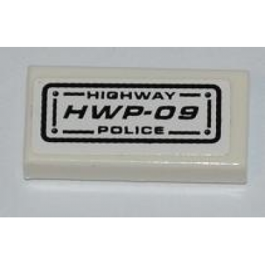 white tile 1 x 2 with highway police and hwp-09 pattern sticker - set 8197