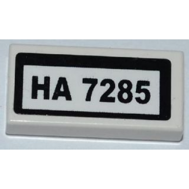 white tile 1 x 2 with ha 7285 pattern sticker - set 7285