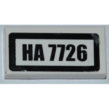 white tile 1 x 2 with ha 7726 pattern sticker - set 7726