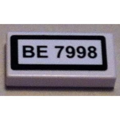 white tile 1 x 2 with be 7998 pattern sticker - set 7998