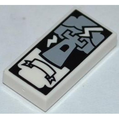 white tile 1 x 2 with tarot tower card pattern