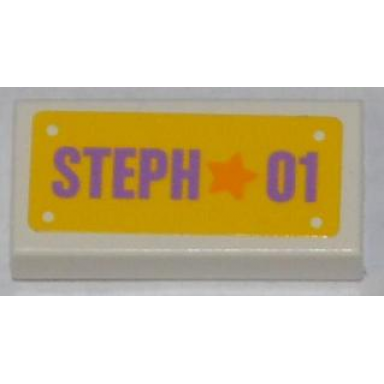 white tile 1 x 2 with orange star and medium lavender steph 01 on yellow background pattern sticker - set 3183