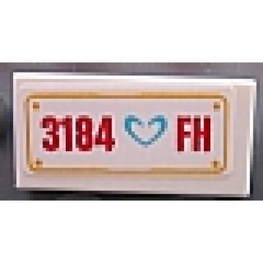 white tile 1 x 2 with medium azure heart and 3184 fh pattern sticker - set 3184