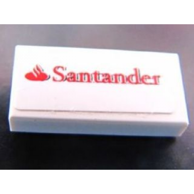 white tile 1 x 2 with santander logo pattern sticker - set 30190