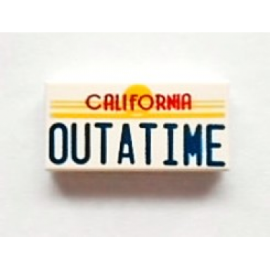 white tile 1 x 2 with red california and blue outatime pattern