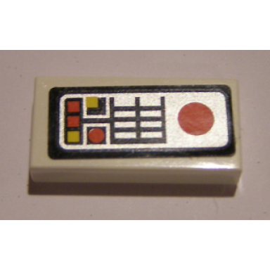 white tile 1 x 2 with red and yellow console lights and buttons pattern sticker - set 7754