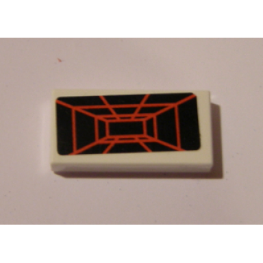white tile 1 x 2 with red 3d geometric projection on black background pattern sticker - set 7754