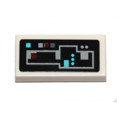 white tile 1 x 2 with gray blue and red control buttons on black background pattern sticker - set 75004