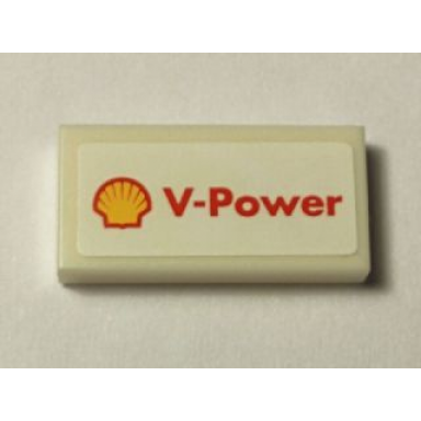 white tile 1 x 2 with shell logo and v-power pattern sticker - set 40195