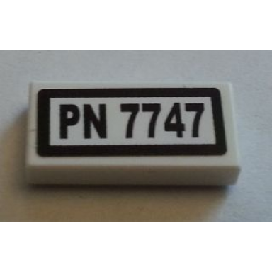 white tile 1 x 2 with black pn 7747 pattern sticker - set 7747