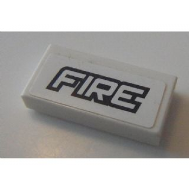 white tile 1 x 2 with black fire outline pattern sticker - set 8154