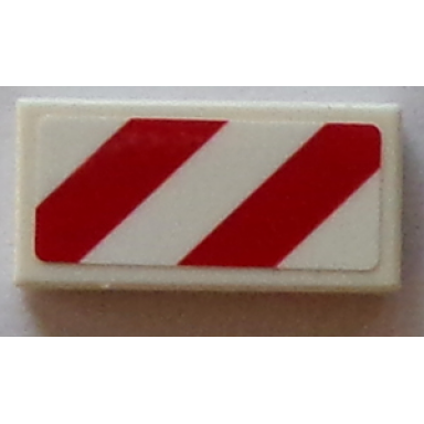white tile 1 x 2 with red and white danger stripes two red stripes pattern model left side sticker - set 60073