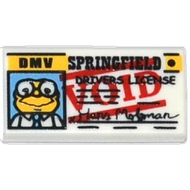 white tile 1 x 2 with simpsons hans moleman springfield drivers license with red void pattern
