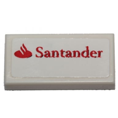 white tile 1 x 2 with santander logo pattern sticker - set 40190