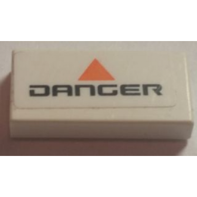 white tile 1 x 2 with orange up arrow and danger pattern sticker - set 7697