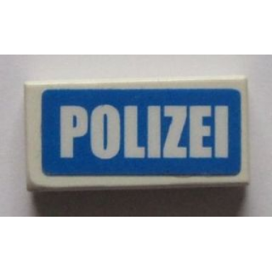 white tile 1 x 2 with white polizei on blue background pattern sticker - sets 7235-2 7236-2 7744