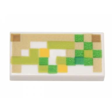 white tile 1 x 2 with pixelated green lime tan and yellow pattern minecraft iron golem