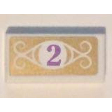 white tile 1 x 2 with medium lavender number 2 in white circle with swirls on gold background pattern sticker - set 41101