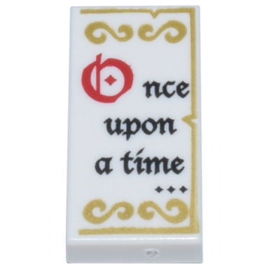 white tile 1 x 2 with black and red once upon a time.. and gold decorations pattern
