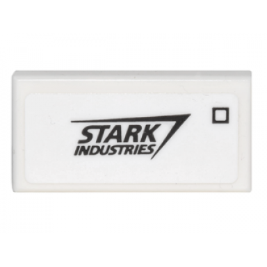 white tile 1 x 2 with envelope with stark industries and black stamp square pattern sticker - set 76060