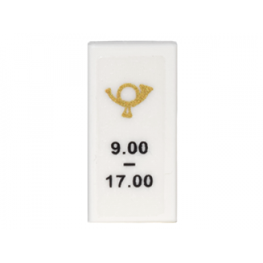 white tile 1 x 2 with gold mail horn and 9.00 - 17.00 pattern sticker - set 10222