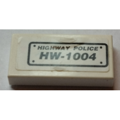 white tile 1 x 2 with highway police hw-1004 pattern sticker - set 8152