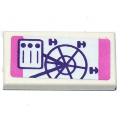 white tile 1 x 2 with ferris wheel pamphlet pattern sticker - set 41130