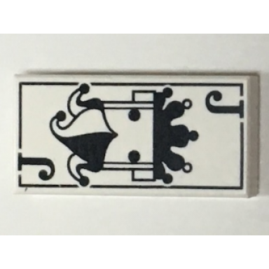 white tile 1 x 2 with brickheadz joker playing card pattern