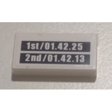 white tile 1 x 2 with lap times 1st 01.42.25 and 2nd 01.42.13 pattern sticker - set 8673