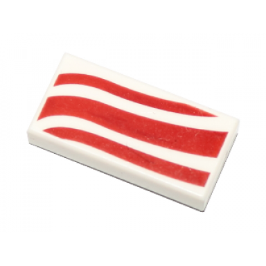 white tile 1 x 2 with dark red waves pattern