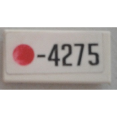 white tile 1 x 2 with red dot and -4275 pattern sticker - set 8681