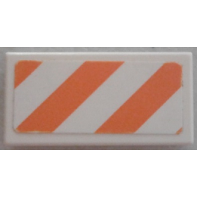 white tile 1 x 2 with orange and white danger stripes pattern sticker - set 7739