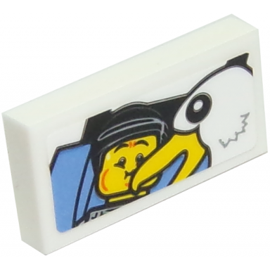 white tile 1 x 2 with queasy rider photo and photobombing seagull pattern sticker - set 10261