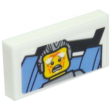 white tile 1 x 2 with frightened grandfather photo pattern sticker - set 10261