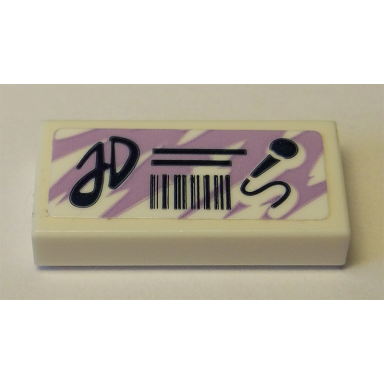 white tile 1 x 2 with medium lavender swirl background and black jd barcode and microphone pattern sticker - set 41342