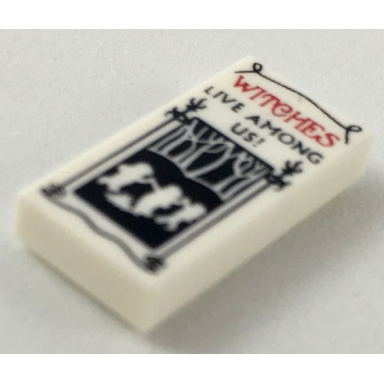 white tile 1 x 2 with red and black witches live among us! flyer pattern