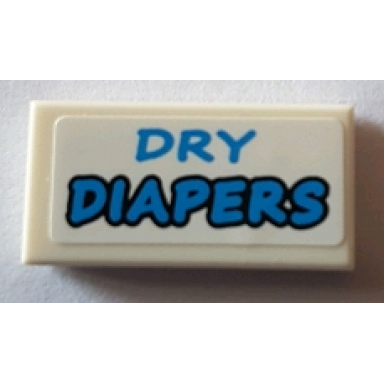 white tile 1 x 2 with blue dry diapers pattern sticker - set 71016