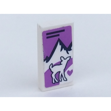 white tile 1 x 2 with mountain and deer pattern sticker - set 41323