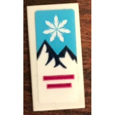 white tile 1 x 2 with mountains and snowflake pattern sticker - set 41324