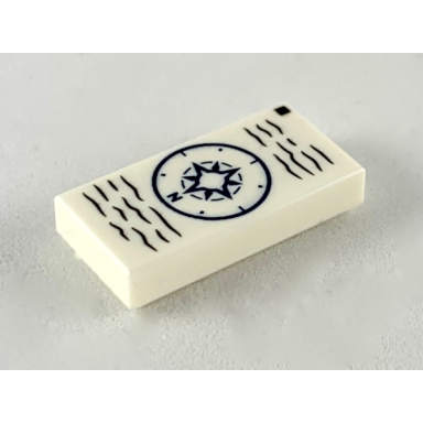 white tile 1 x 2 with compass and wavy lines pattern